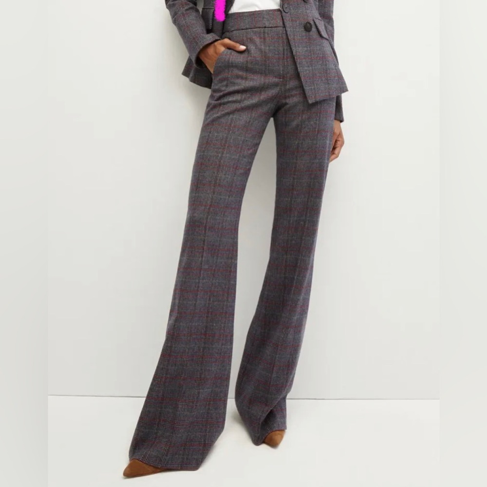 Veronica beard Lebone Plaid Pant size 6 wool blend gray red yellow blue NWT